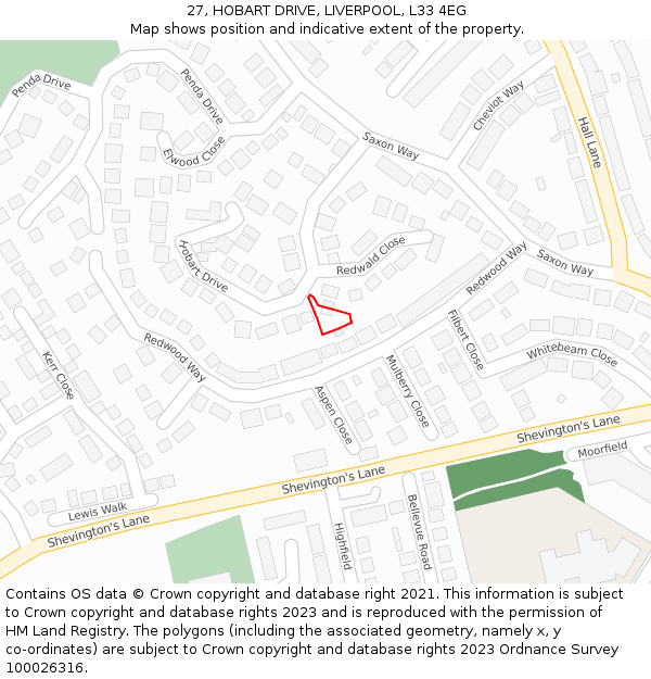 27, HOBART DRIVE, LIVERPOOL, L33 4EG: Location map and indicative extent of plot