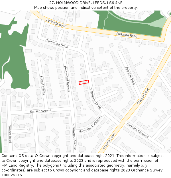 27, HOLMWOOD DRIVE, LEEDS, LS6 4NF: Location map and indicative extent of plot