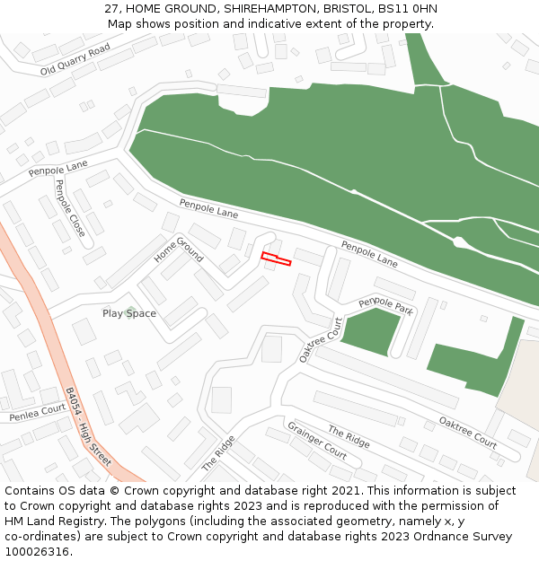 27, HOME GROUND, SHIREHAMPTON, BRISTOL, BS11 0HN: Location map and indicative extent of plot