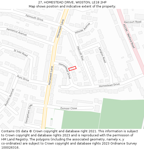 27, HOMESTEAD DRIVE, WIGSTON, LE18 2HP: Location map and indicative extent of plot