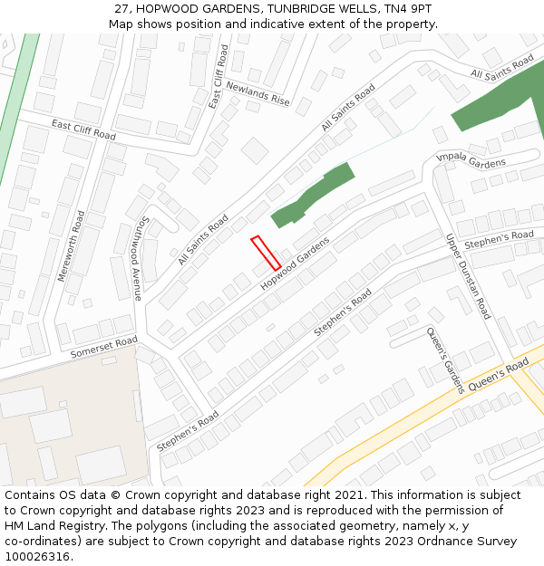 27, HOPWOOD GARDENS, TUNBRIDGE WELLS, TN4 9PT: Location map and indicative extent of plot