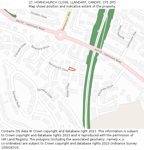 27, HORNCHURCH CLOSE, LLANDAFF, CARDIFF, CF5 2PD: Location map and indicative extent of plot
