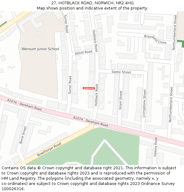 27, HOTBLACK ROAD, NORWICH, NR2 4HG: Location map and indicative extent of plot