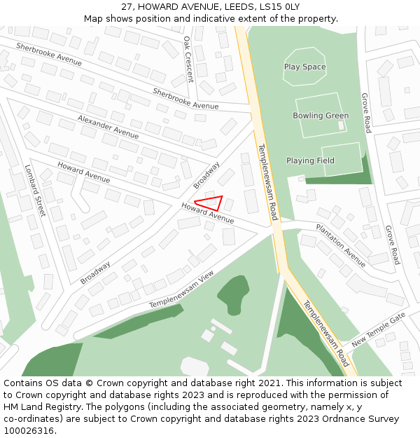 27, HOWARD AVENUE, LEEDS, LS15 0LY: Location map and indicative extent of plot