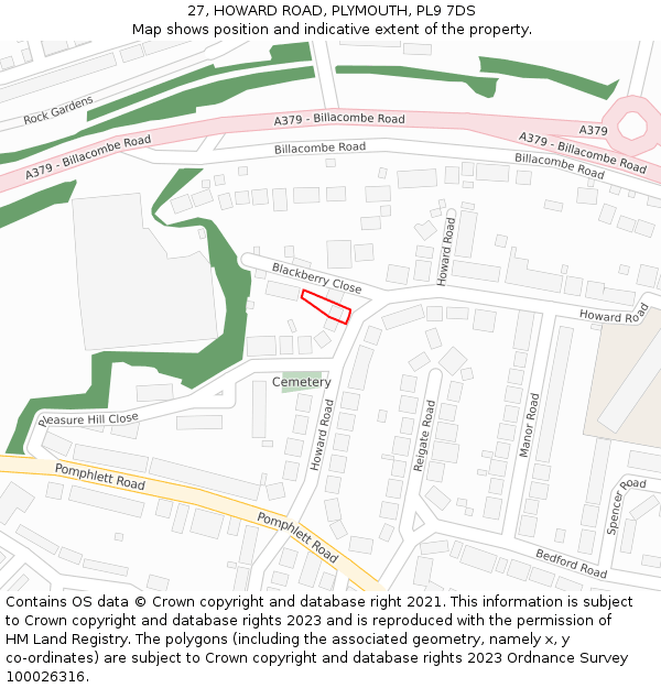 27, HOWARD ROAD, PLYMOUTH, PL9 7DS: Location map and indicative extent of plot