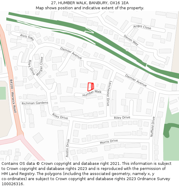 27, HUMBER WALK, BANBURY, OX16 1EA: Location map and indicative extent of plot