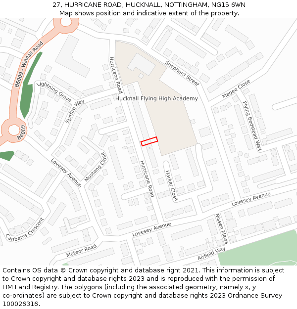 27, HURRICANE ROAD, HUCKNALL, NOTTINGHAM, NG15 6WN: Location map and indicative extent of plot