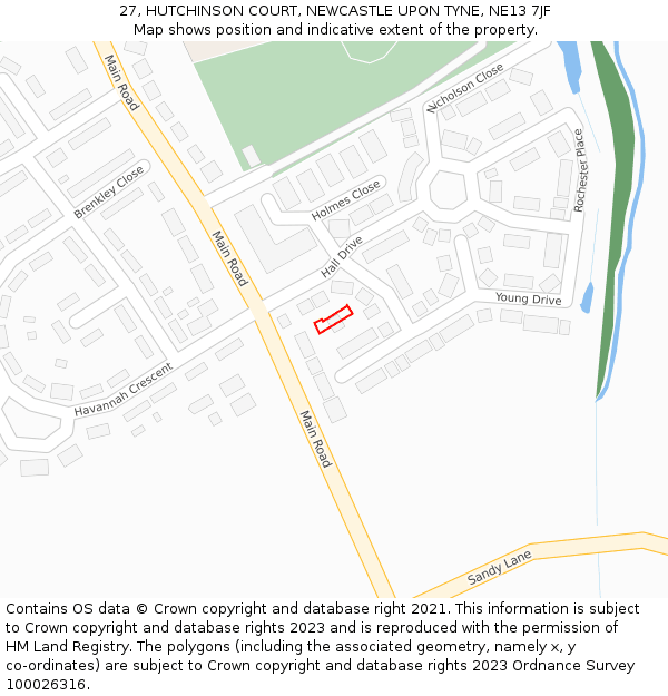 27, HUTCHINSON COURT, NEWCASTLE UPON TYNE, NE13 7JF: Location map and indicative extent of plot