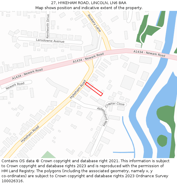 27, HYKEHAM ROAD, LINCOLN, LN6 8AA: Location map and indicative extent of plot