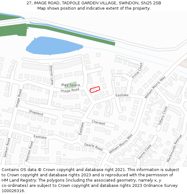 27, IMAGE ROAD, TADPOLE GARDEN VILLAGE, SWINDON, SN25 2SB: Location map and indicative extent of plot