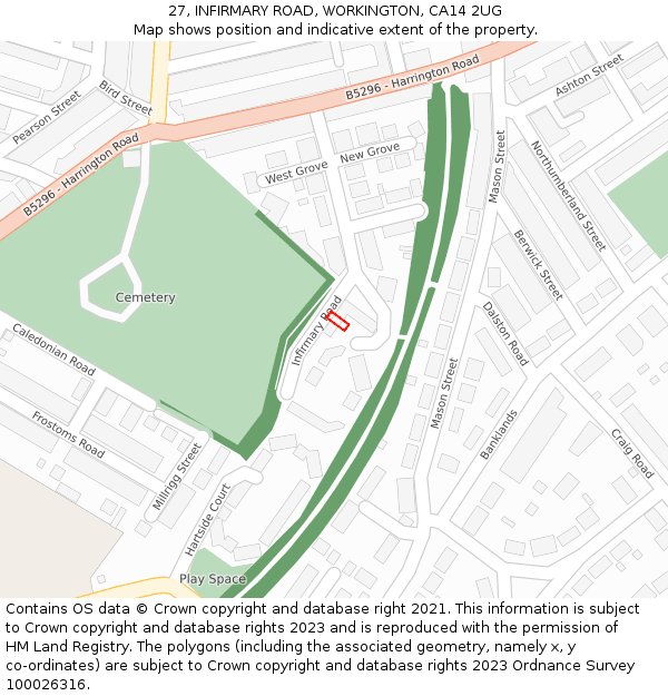 27, INFIRMARY ROAD, WORKINGTON, CA14 2UG: Location map and indicative extent of plot