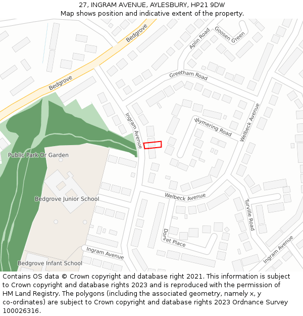 27, INGRAM AVENUE, AYLESBURY, HP21 9DW: Location map and indicative extent of plot