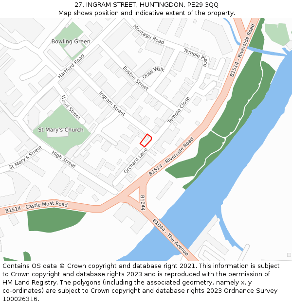 27, INGRAM STREET, HUNTINGDON, PE29 3QQ: Location map and indicative extent of plot