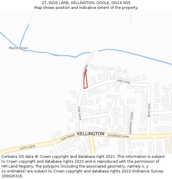 27, INGS LANE, KELLINGTON, GOOLE, DN14 0NS: Location map and indicative extent of plot