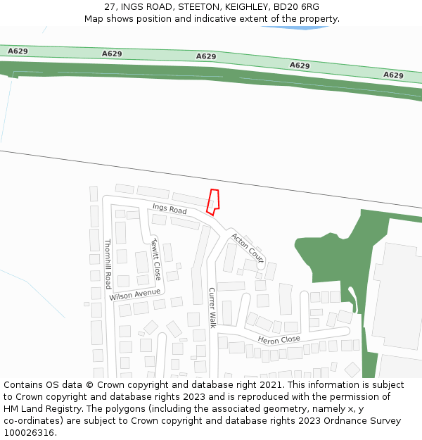 27, INGS ROAD, STEETON, KEIGHLEY, BD20 6RG: Location map and indicative extent of plot