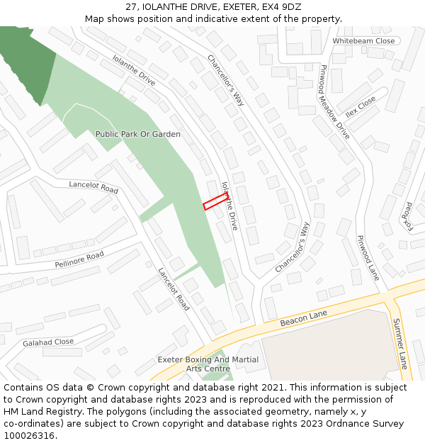 27, IOLANTHE DRIVE, EXETER, EX4 9DZ: Location map and indicative extent of plot