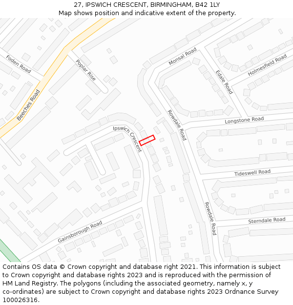 27, IPSWICH CRESCENT, BIRMINGHAM, B42 1LY: Location map and indicative extent of plot