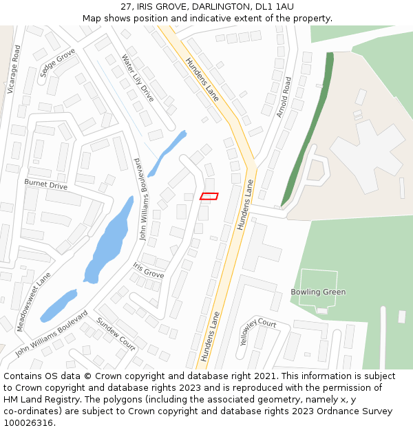 27, IRIS GROVE, DARLINGTON, DL1 1AU: Location map and indicative extent of plot