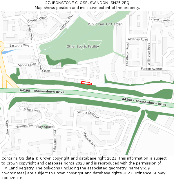 27, IRONSTONE CLOSE, SWINDON, SN25 2EQ: Location map and indicative extent of plot