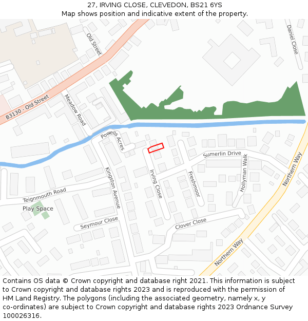 27, IRVING CLOSE, CLEVEDON, BS21 6YS: Location map and indicative extent of plot