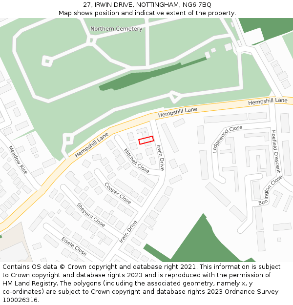 27, IRWIN DRIVE, NOTTINGHAM, NG6 7BQ: Location map and indicative extent of plot