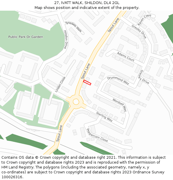 27, IVATT WALK, SHILDON, DL4 2GL: Location map and indicative extent of plot