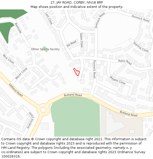 27, JAY ROAD, CORBY, NN18 8RP: Location map and indicative extent of plot
