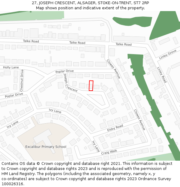 27, JOSEPH CRESCENT, ALSAGER, STOKE-ON-TRENT, ST7 2RP: Location map and indicative extent of plot