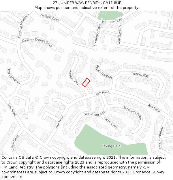 27, JUNIPER WAY, PENRITH, CA11 8UF: Location map and indicative extent of plot