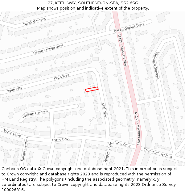 27, KEITH WAY, SOUTHEND-ON-SEA, SS2 6SG: Location map and indicative extent of plot