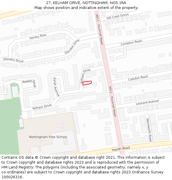 27, KELHAM DRIVE, NOTTINGHAM, NG5 1RA: Location map and indicative extent of plot