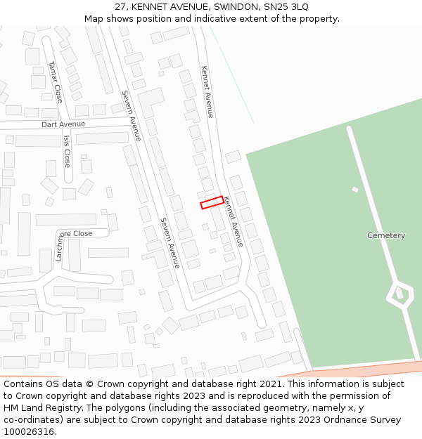 27, KENNET AVENUE, SWINDON, SN25 3LQ: Location map and indicative extent of plot