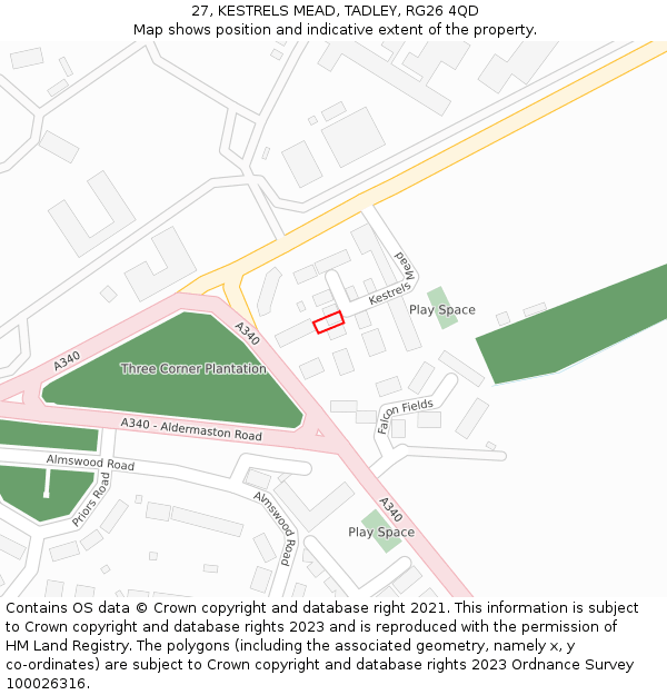 27, KESTRELS MEAD, TADLEY, RG26 4QD: Location map and indicative extent of plot