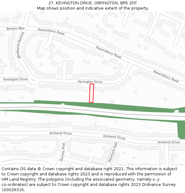 27, KEVINGTON DRIVE, ORPINGTON, BR5 2NT: Location map and indicative extent of plot