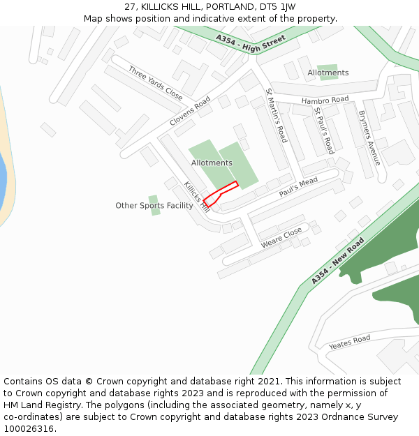 27, KILLICKS HILL, PORTLAND, DT5 1JW: Location map and indicative extent of plot