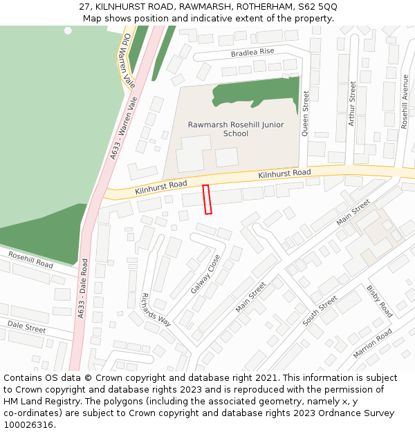 27, KILNHURST ROAD, RAWMARSH, ROTHERHAM, S62 5QQ: Location map and indicative extent of plot