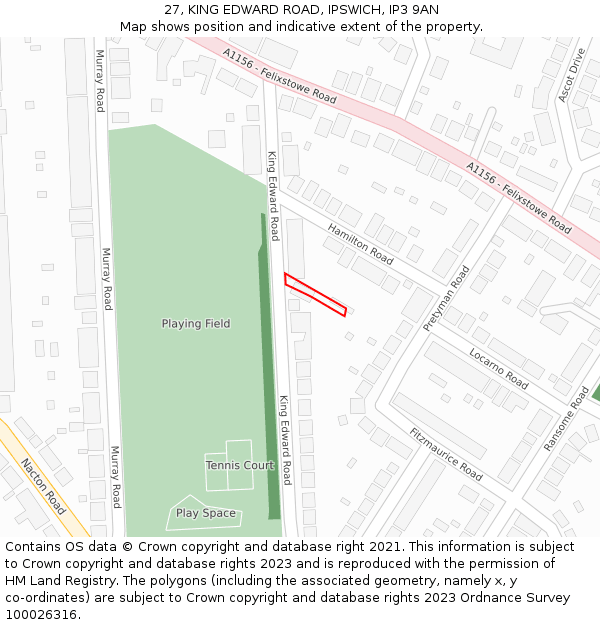 27, KING EDWARD ROAD, IPSWICH, IP3 9AN: Location map and indicative extent of plot
