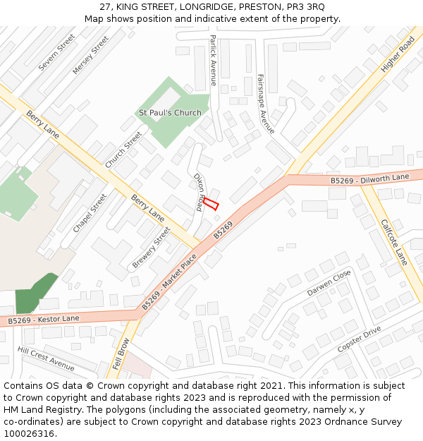 27, KING STREET, LONGRIDGE, PRESTON, PR3 3RQ: Location map and indicative extent of plot
