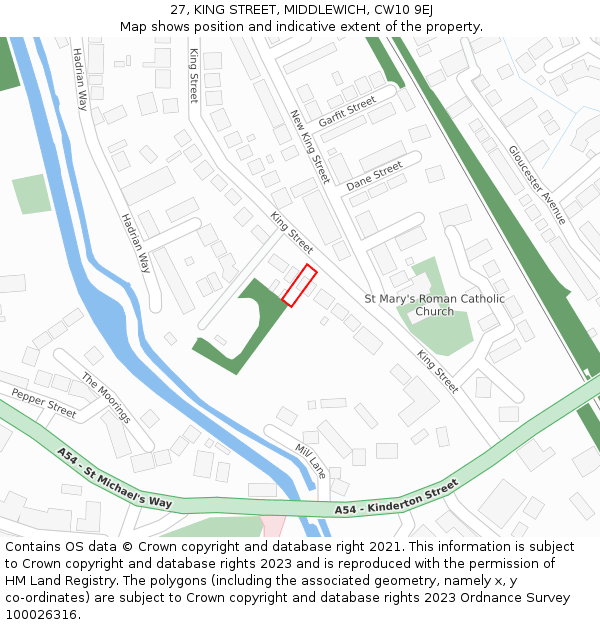 27, KING STREET, MIDDLEWICH, CW10 9EJ: Location map and indicative extent of plot