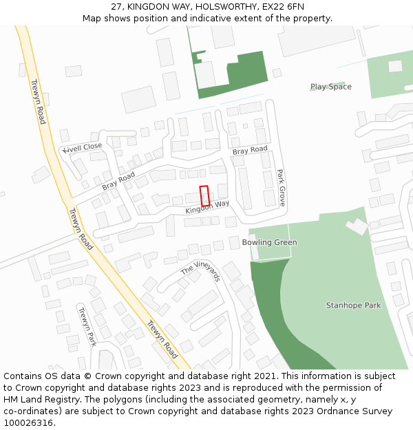 27, KINGDON WAY, HOLSWORTHY, EX22 6FN: Location map and indicative extent of plot