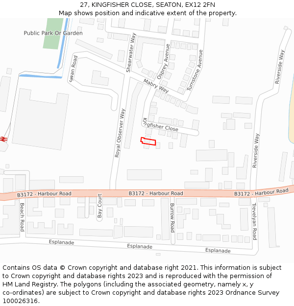 27, KINGFISHER CLOSE, SEATON, EX12 2FN: Location map and indicative extent of plot