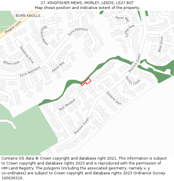 27, KINGFISHER MEWS, MORLEY, LEEDS, LS27 8GT: Location map and indicative extent of plot