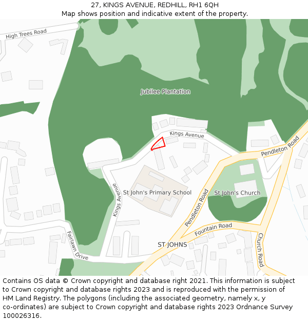 27, KINGS AVENUE, REDHILL, RH1 6QH: Location map and indicative extent of plot