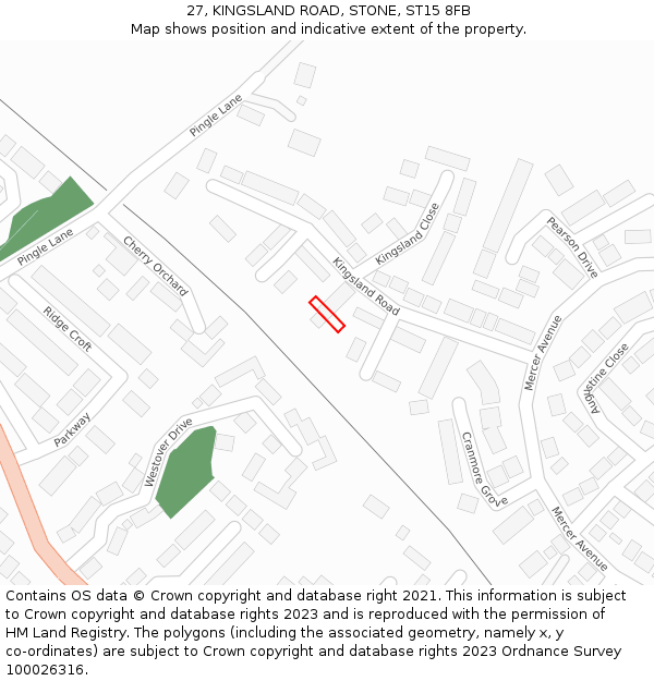 27, KINGSLAND ROAD, STONE, ST15 8FB: Location map and indicative extent of plot