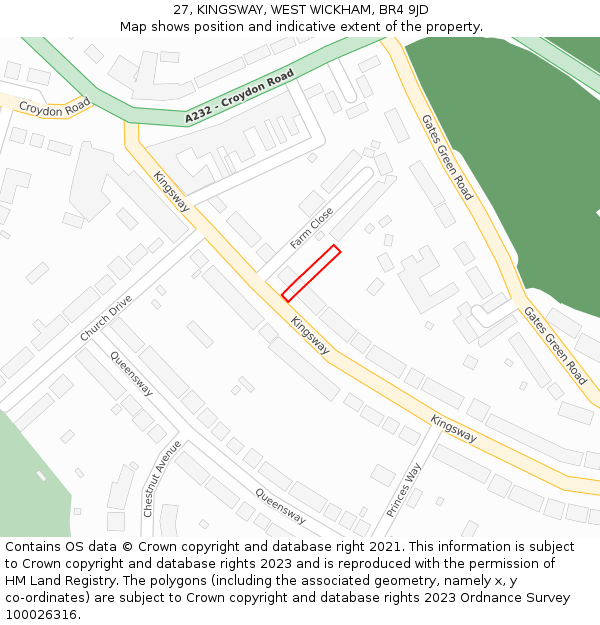 27, KINGSWAY, WEST WICKHAM, BR4 9JD: Location map and indicative extent of plot