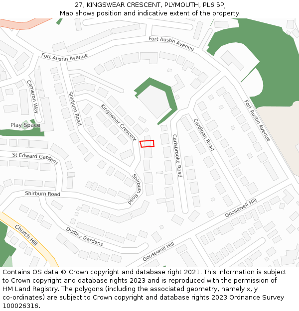 27, KINGSWEAR CRESCENT, PLYMOUTH, PL6 5PJ: Location map and indicative extent of plot