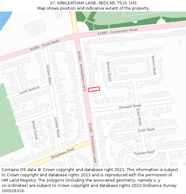 27, KIRKLEATHAM LANE, REDCAR, TS10 1NS: Location map and indicative extent of plot