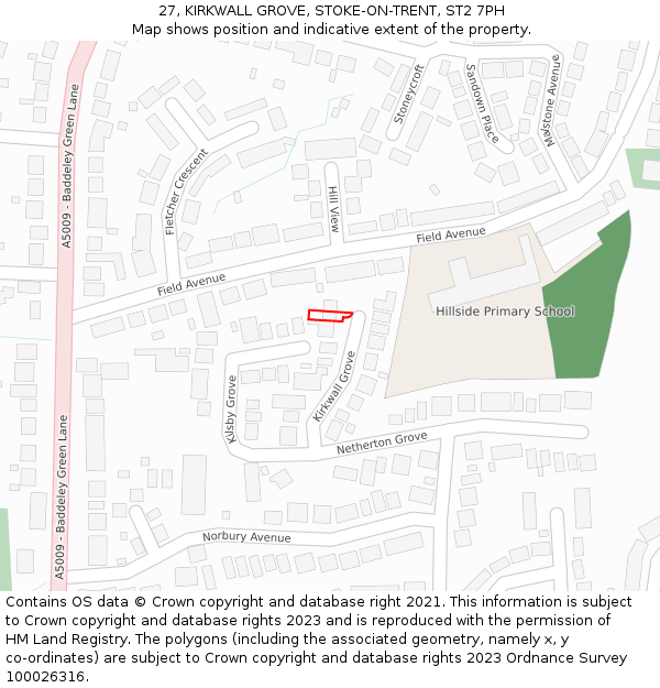 27, KIRKWALL GROVE, STOKE-ON-TRENT, ST2 7PH: Location map and indicative extent of plot