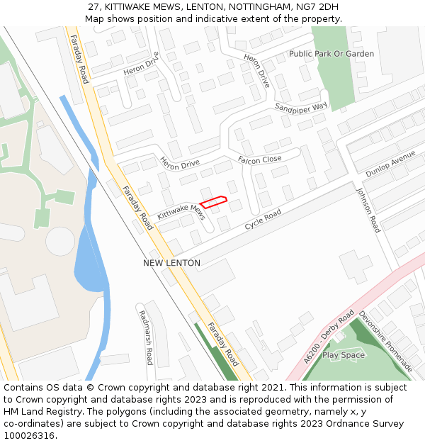 27, KITTIWAKE MEWS, LENTON, NOTTINGHAM, NG7 2DH: Location map and indicative extent of plot