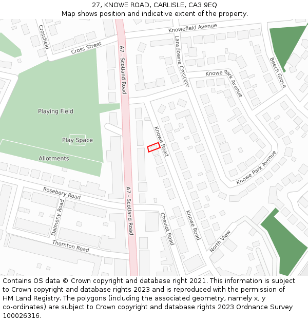 27, KNOWE ROAD, CARLISLE, CA3 9EQ: Location map and indicative extent of plot